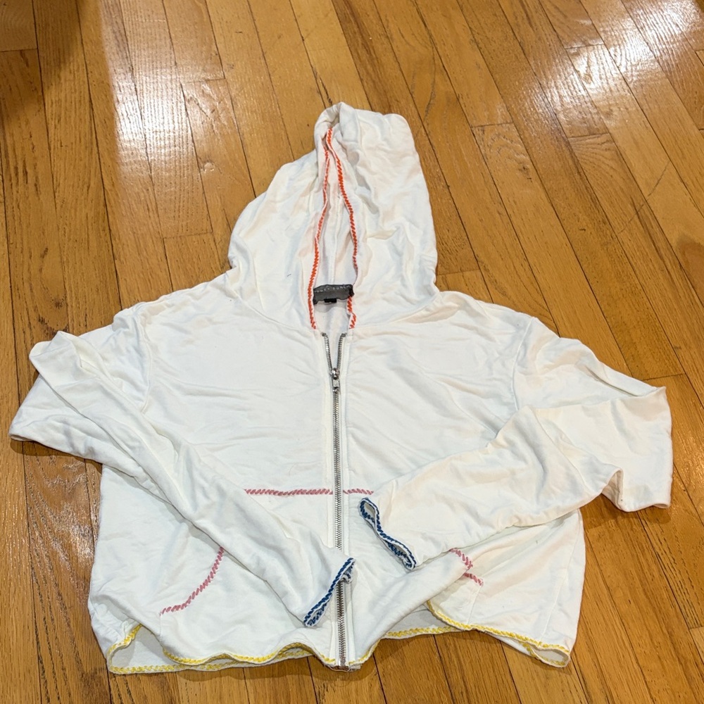 Honey Punch Women’s White Hoodie with Colorful Stitching Size Small